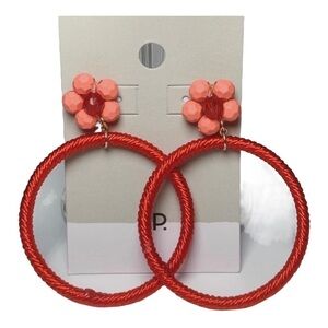 BP Red Floral Hoop Earrings